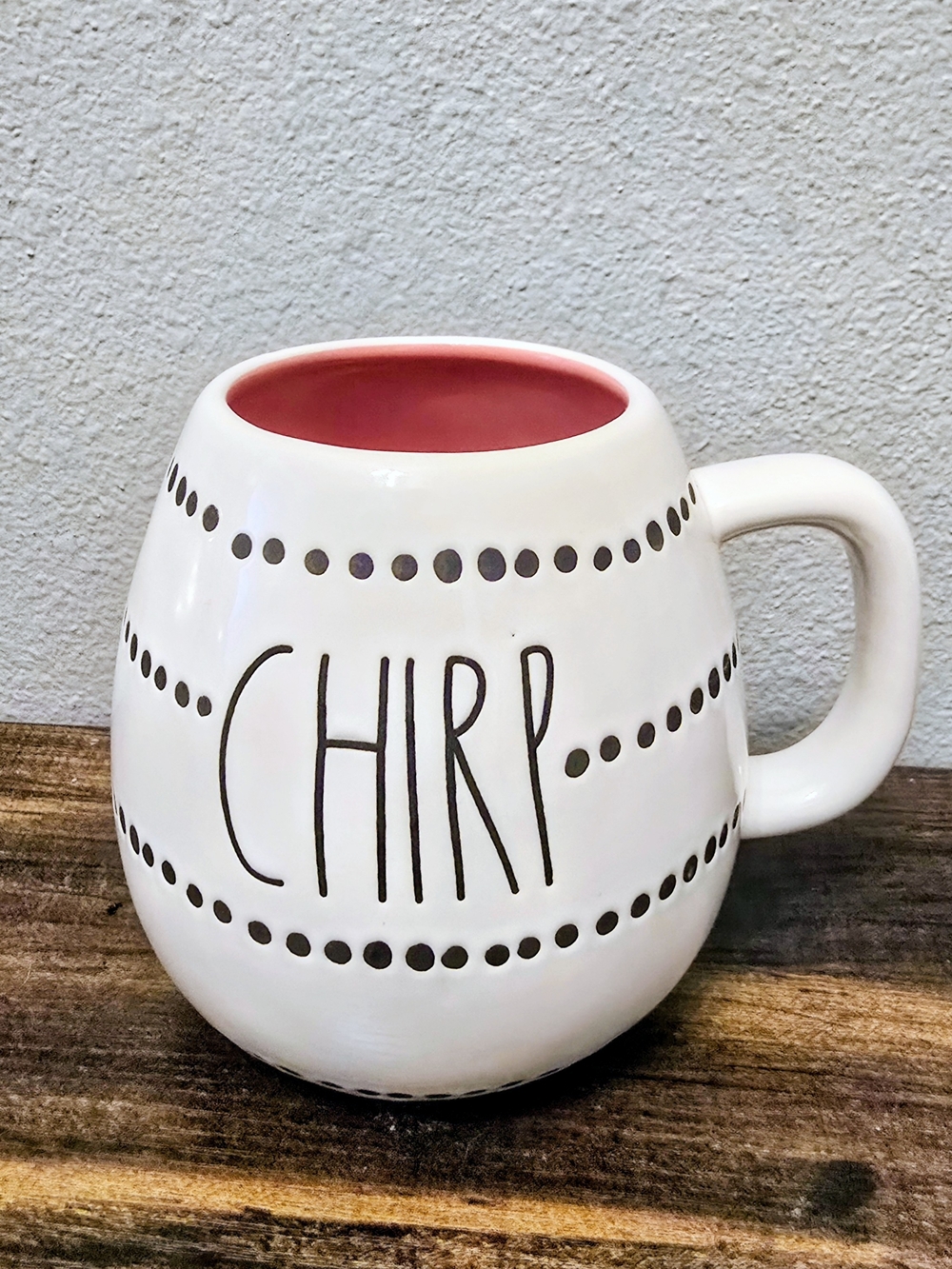 Rae Dunn HTF Chirp  Mug with Red  Interior and Black Lettering